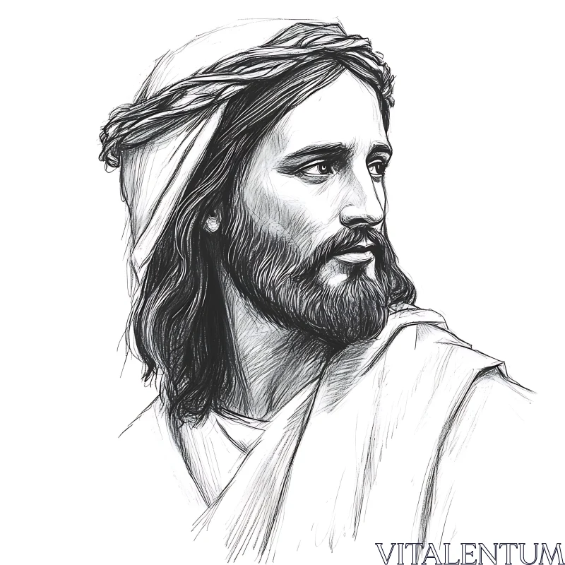 Monochrome Jesus Art with Crown AI Image