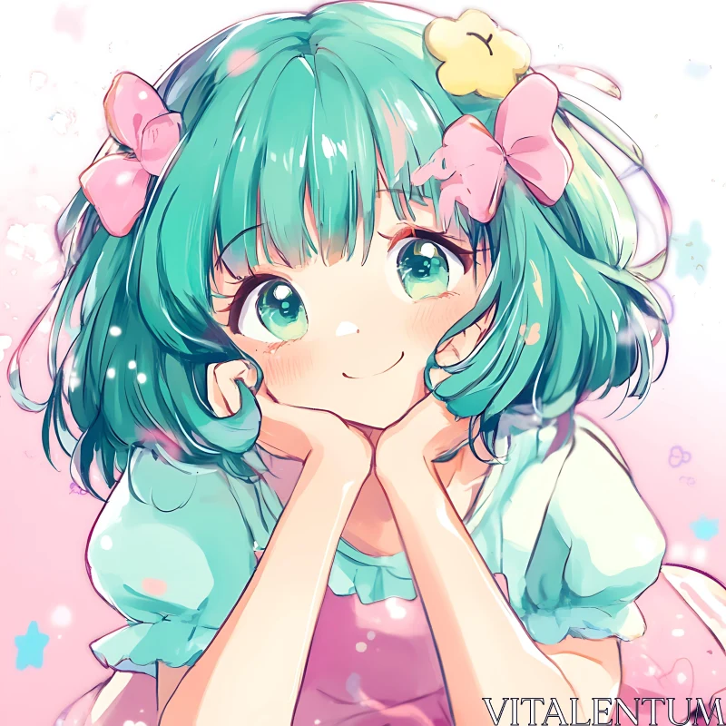 Cute Anime Character with Bow Adorned Hair AI Image