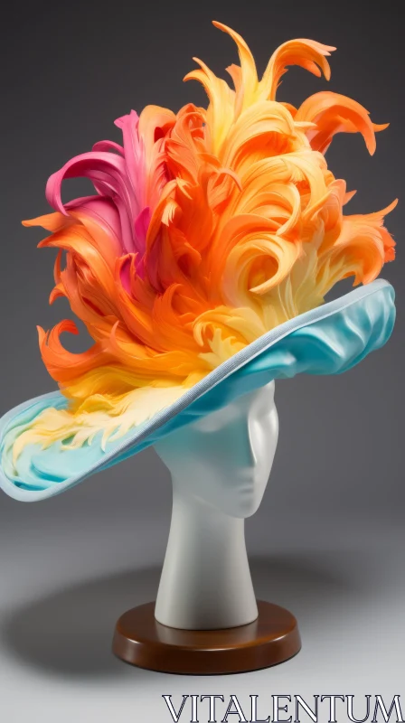 Colorful Feathers Hat - Fluid Blending Forms and Swirling Vortexes AI Image