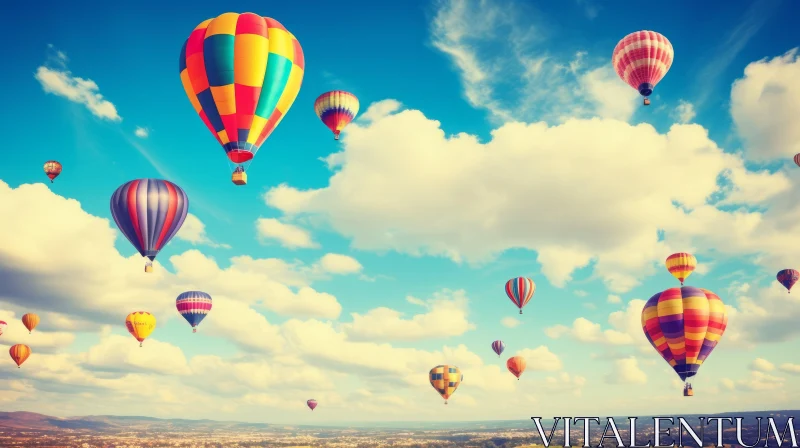 Colorful Hot Air Balloons in the Nostalgic Sky AI Image