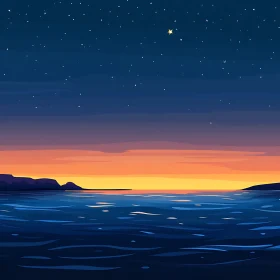 Twilight Ocean: Sunset and Stars Art