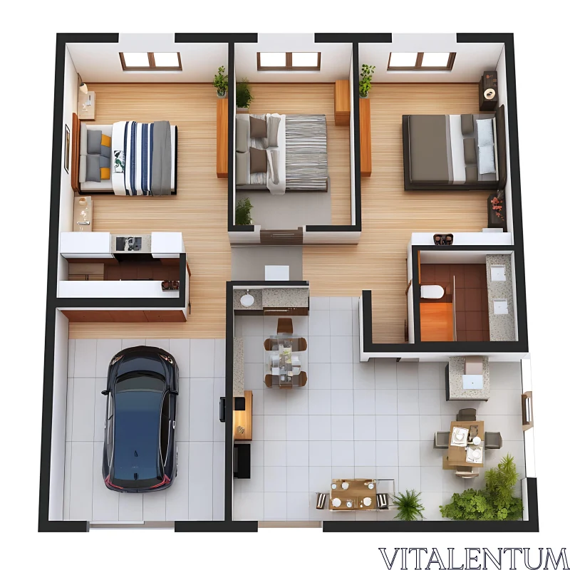 Contemporary House Layout with Three Bedrooms AI Image