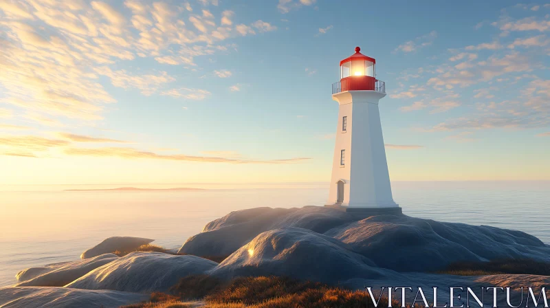 Tranquil Lighthouse Scene at Sunset AI Image