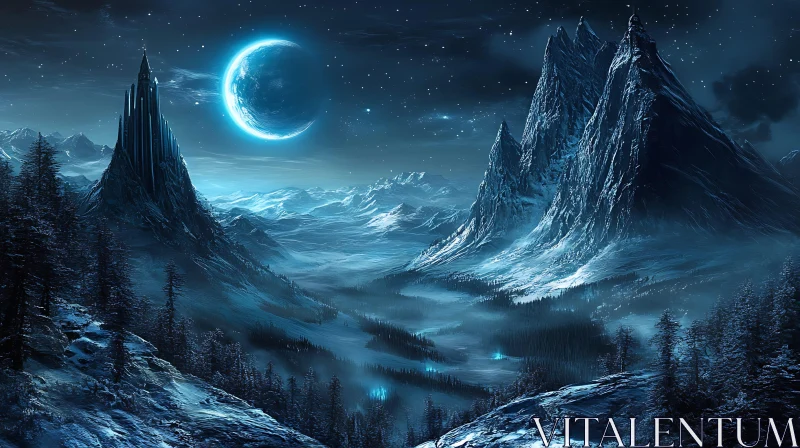 AI ART Moonlit Peaks: A Night in the Mountains