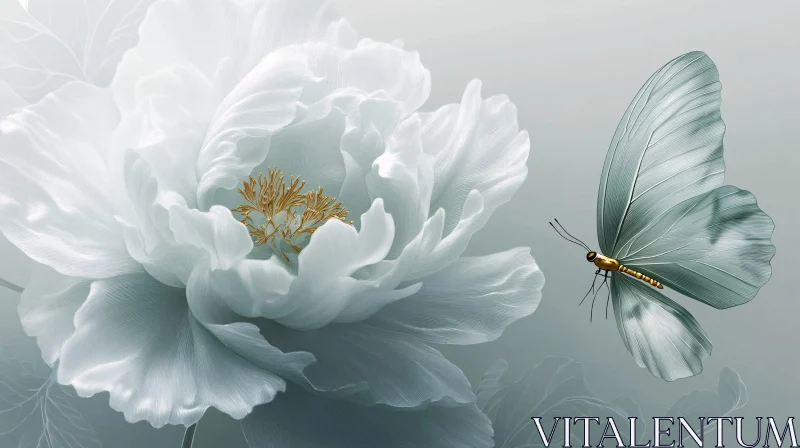 AI ART Elegant Butterfly with White Blossom