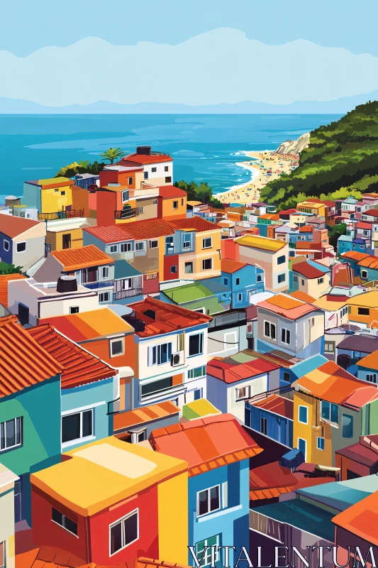 AI ART Vibrant Coastal Town with Colorful Houses