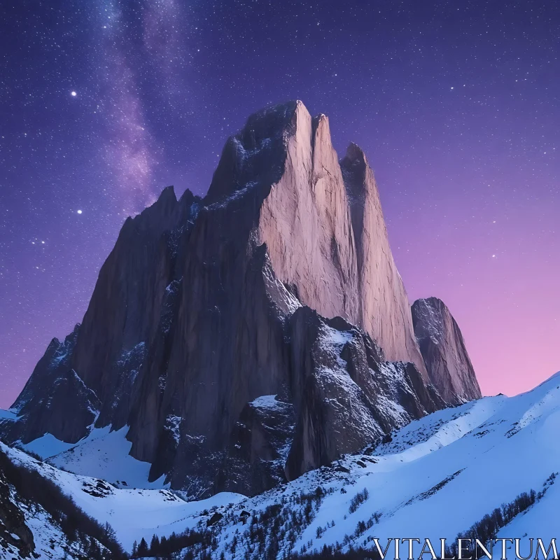 AI ART Snowy Mountain Under Night Sky