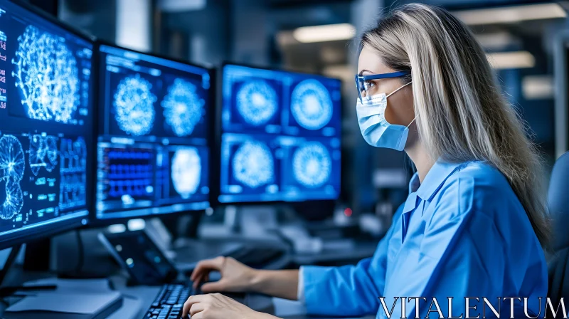 Woman in Lab Coat Examining Medical Data AI Image