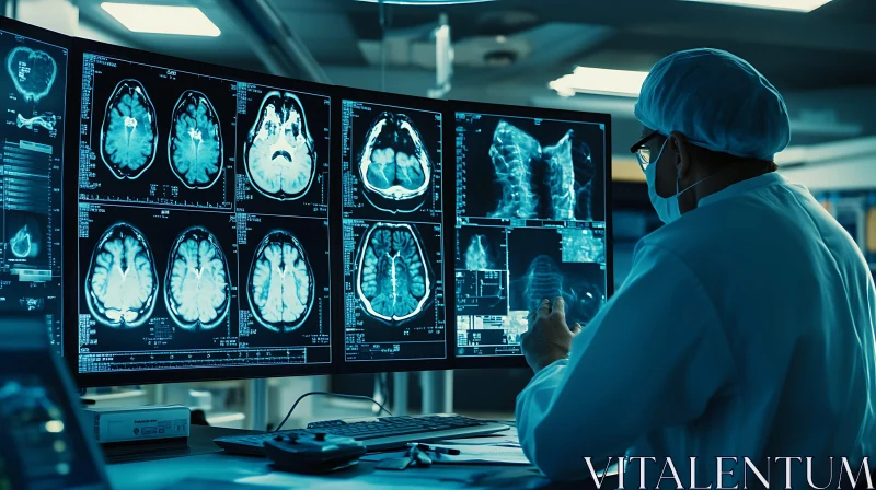 Medical Professional Reviewing Brain Scans AI Image