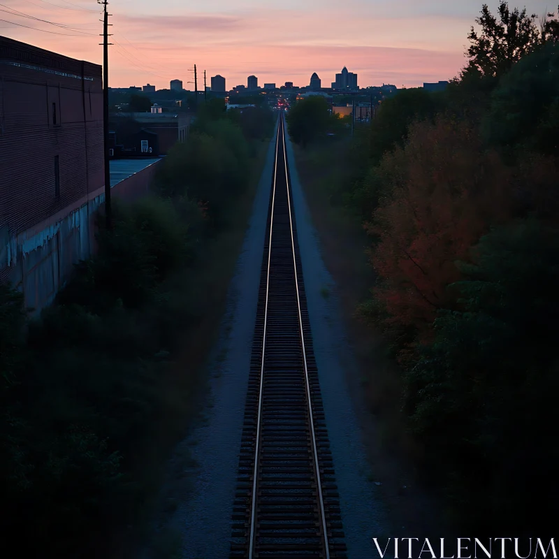 AI ART Urban Horizon: Railroad at Sunset