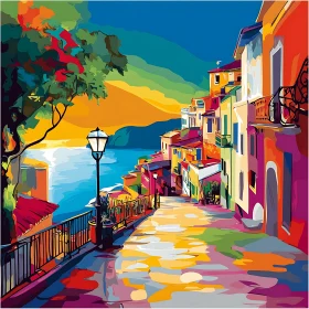 Brightly Colored Italian Town Art