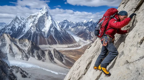 Mountain Climber Ascending a Rock Face