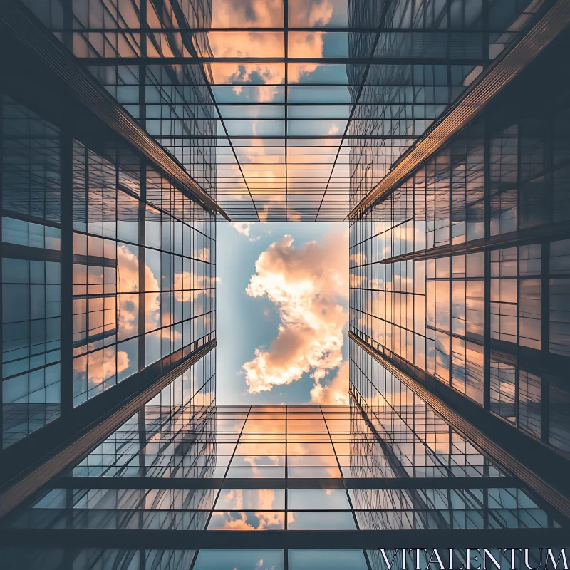 Urban Architecture with Sky Reflection AI Image