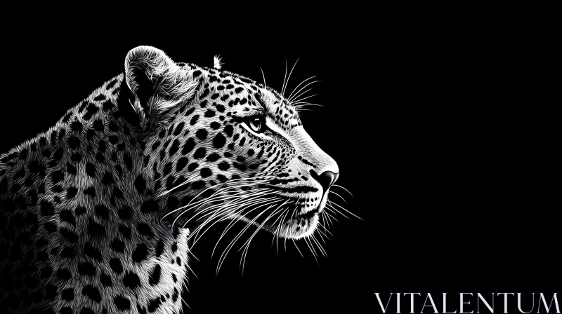 Elegant Leopard Head Study in Black and White AI Image