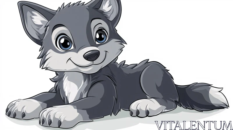 Cute Lying Wolf Cartoon Character AI Image