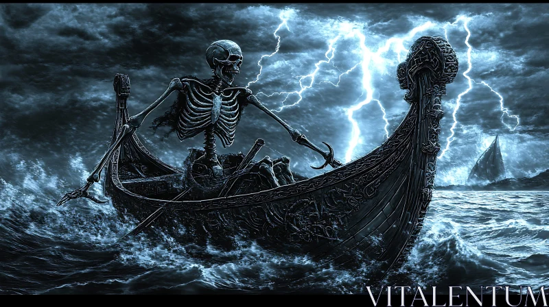 Grim Reaper's Ride Through Lightning Sea AI Image