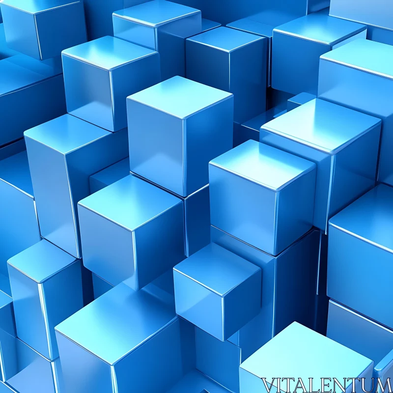 Geometric Blue Cubes Art AI Image