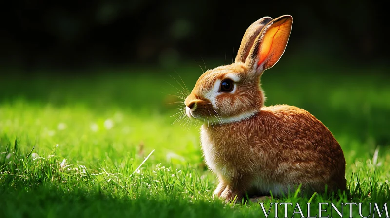 Rabbit Portrait on Green Grass AI Image