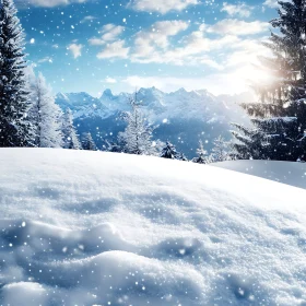 Winter Mountain Landscape with Snowfall