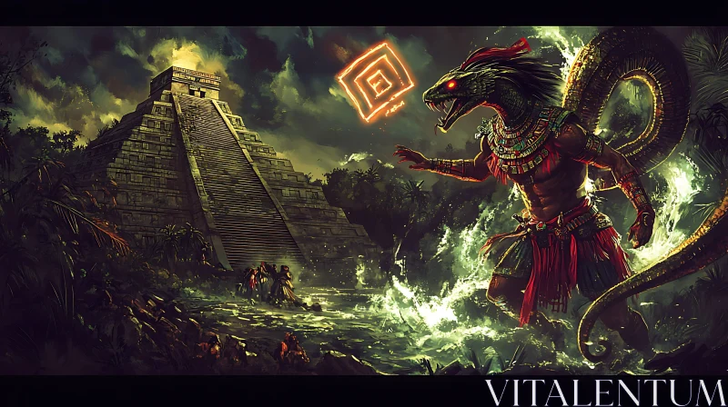 AI ART Serpent Deity Confrontation at Ancient Pyramid