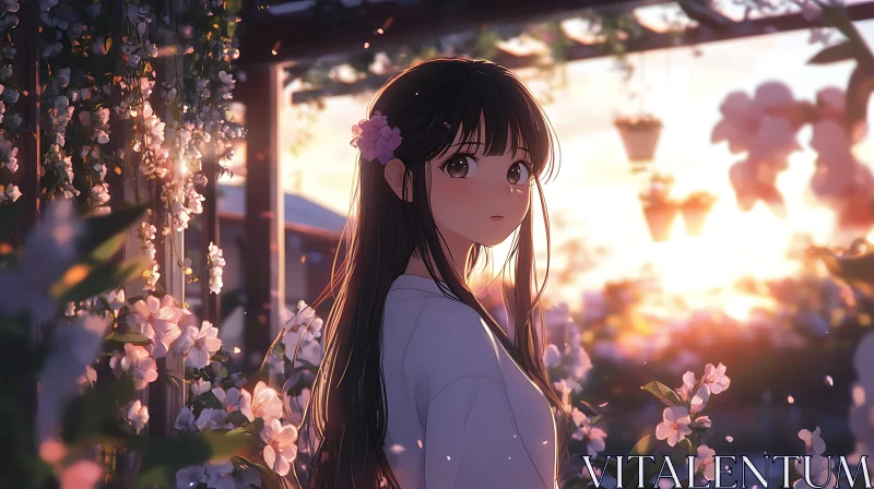 Anime Garden Sunset Scene AI Image