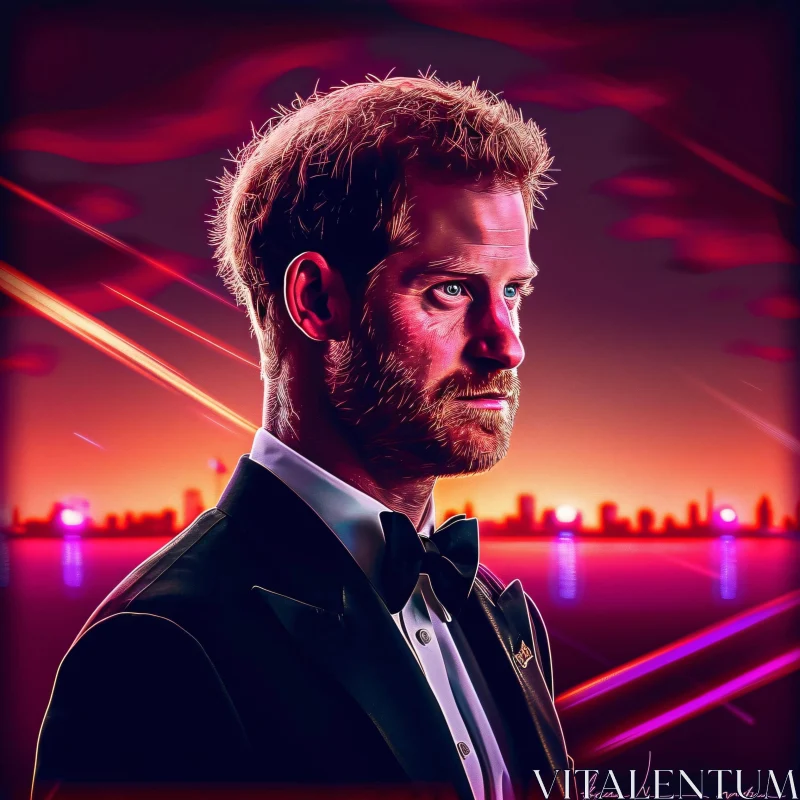 Elegant Portrait of Prince Harry at Sunset AI Image