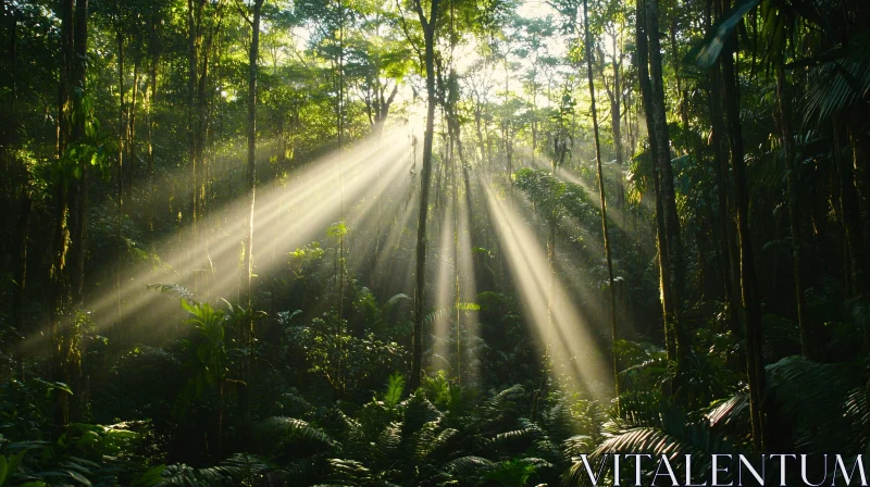 Beams of Sunlight in Rainforest AI Image