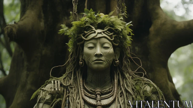 Forest Statue: A Harmonious Blend of Woman and Nature AI Image
