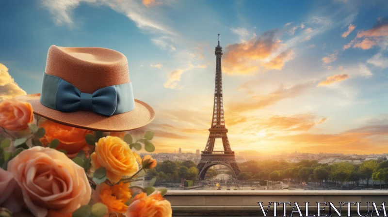 Romantic Hat in Paris: Captivating Orange and Cyan Composition AI Image
