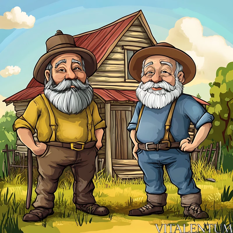 AI ART Cartoon Old Men in Rural Scene