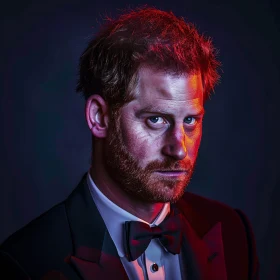 Prince Harry in Dramatic Red Light Portrait