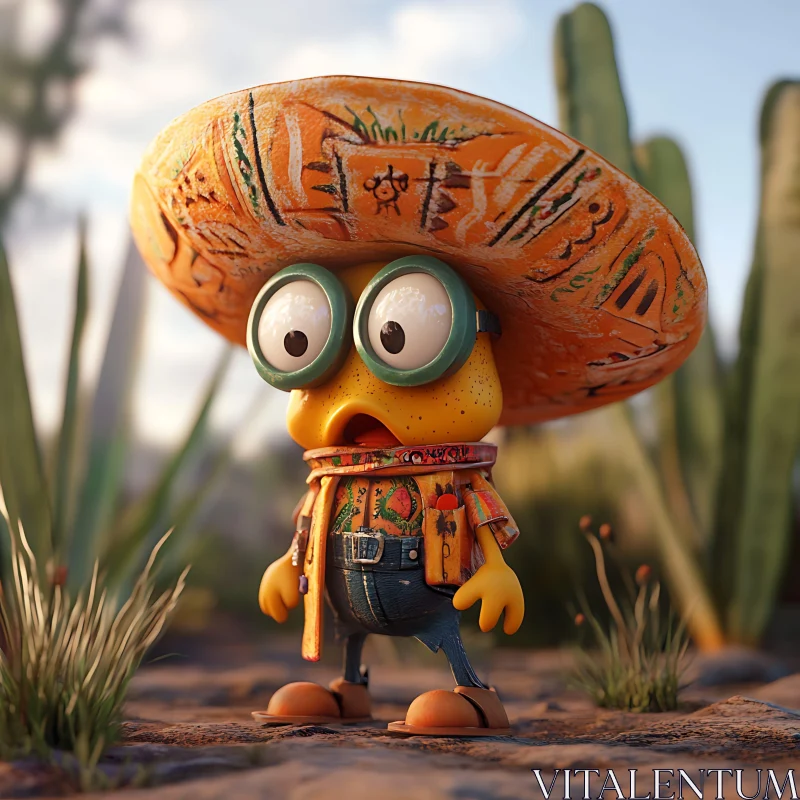 AI ART Desert Cartoon Character with Sombrero