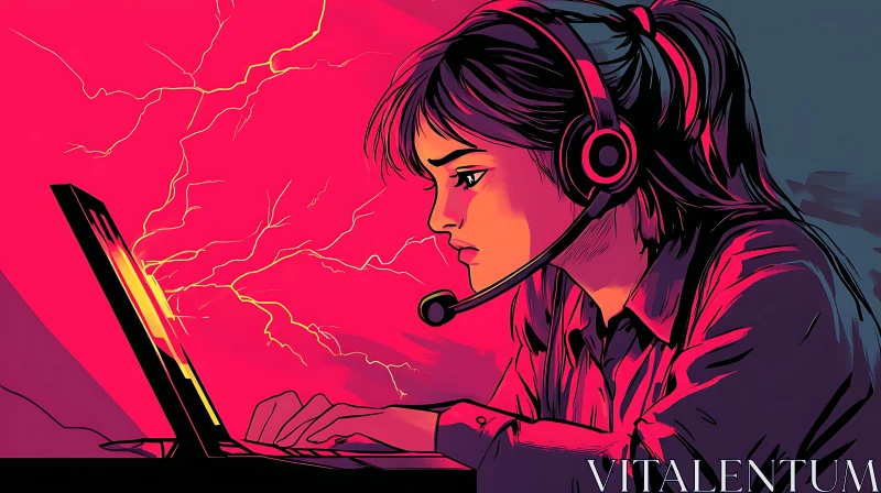 AI ART Focused Gamer Girl with Laptop