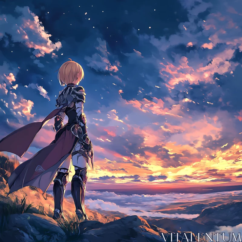 Sunset Reverie of a Knight AI Image