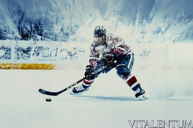 AI ART Dynamic Ice Hockey Player in Action on the Ice