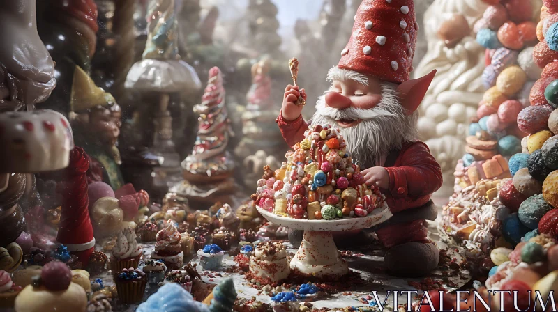 AI ART Whimsical Gnome with Candy Mountain