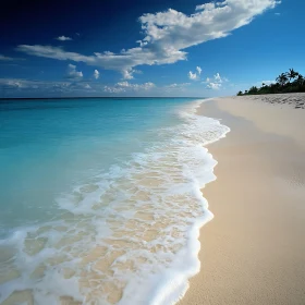 Seascape with Sandy Beach and Blue Sky