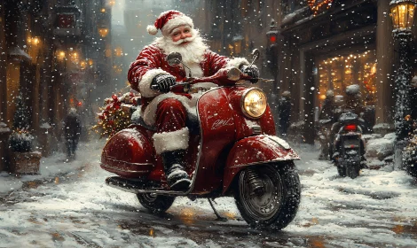 Festive Santa on a Snowy Scooter Ride