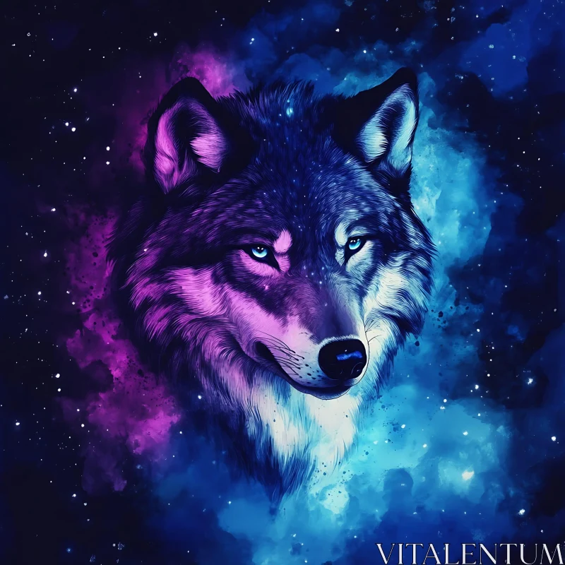 Wolf in Space Digital Art AI Image