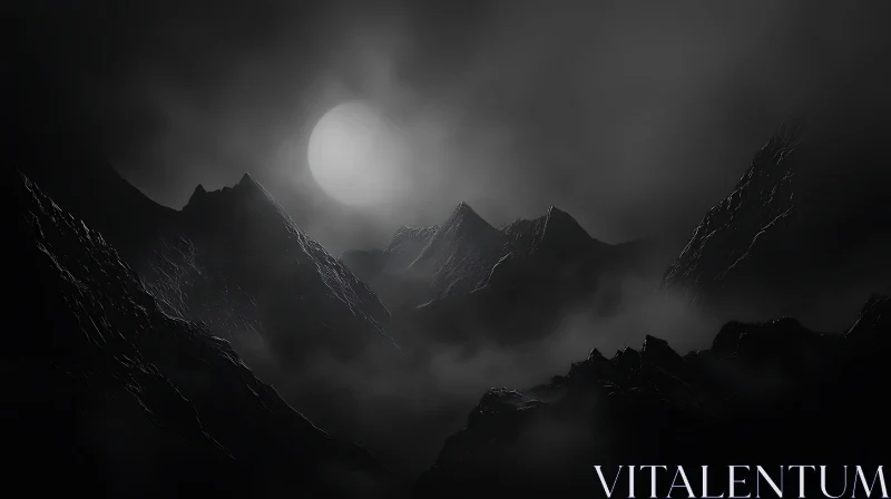 AI ART Ethereal Mountain Peaks in Monochrome