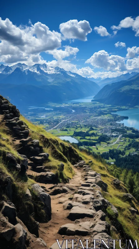 Alpine Hiking Trail with Lake View AI Image