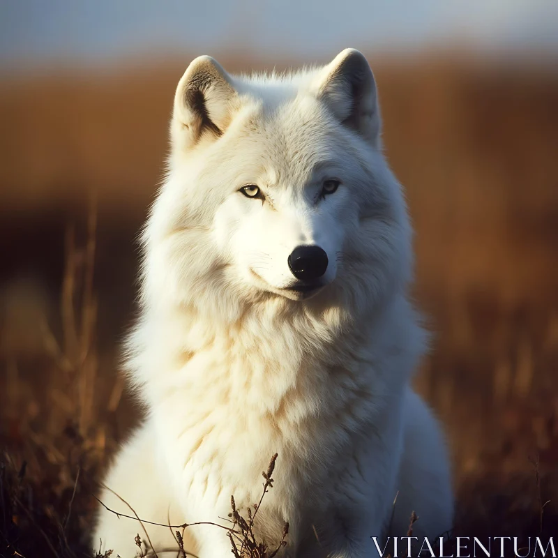 Arctic Wolf in Golden Field AI Image