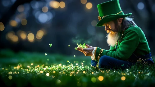 Magical Leprechaun with Glowing Clovers