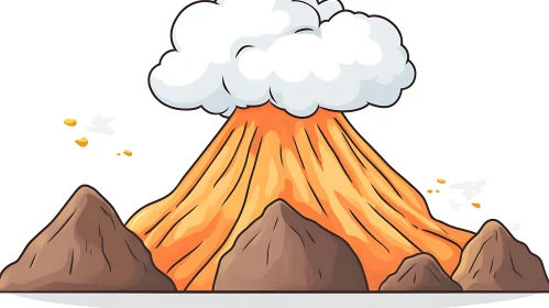 Cartoon Volcano with Smoke and Lava