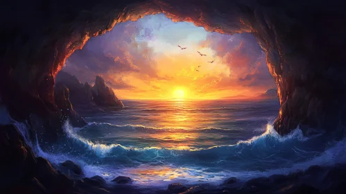 Sunset View from a Seaside Cave