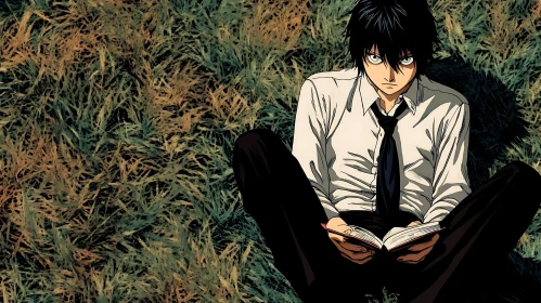 Manga Character Reading Outdoors