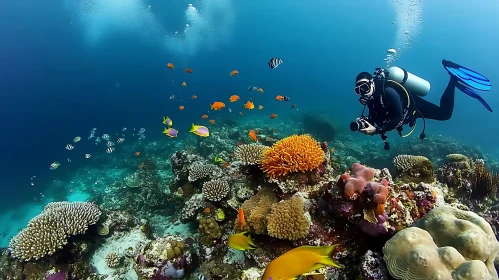 Coral Reef Exploration with Scuba Diver