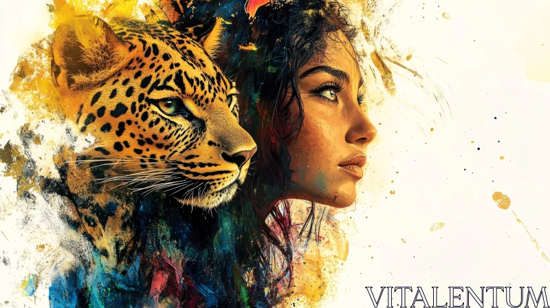 AI ART Abstract Portrait of Woman and Leopard