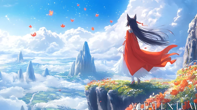 Mystical Anime Character on Cliffside AI Image