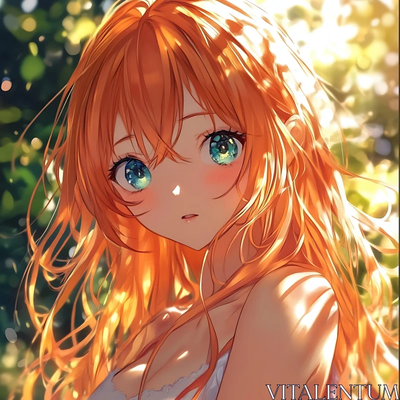 AI ART Serene Anime Girl in Sunlit Foliage